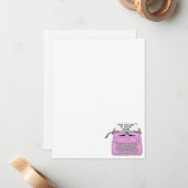 ピンクレトロヴィンテージタイプライターデスパーソナライズされたクトップ ノートカード (正面/裏面インサイチュ)