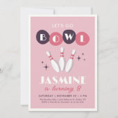 ピンクレトロヴィンテージボーリング誕生日 招待状 (正面)