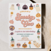 ピンクレトロ不気味ハロウィーン1歳のパーティー 招待状