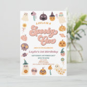 ピンクレトロ不気味ハロウィーン1歳のパーティー 招待状 (スタンド正面)