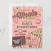 ピンクレトロ屋外映画ナイト誕生日ガール 招待状 (正面)