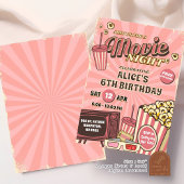 ピンクレトロ屋外映画ナイト誕生日ガール 招待状