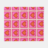 ピンクレトロ市松模様にヴィンテージハートY2Kパターン フリースブランケット (正面(横))