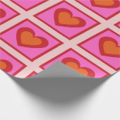 ピンクレトロ市松模様にヴィンテージハートY2Kパターン ラッピングペーパー (角)