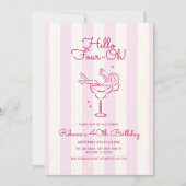 ピンクレトロ手描きカクテルグラス40歳の誕生日 招待状 (正面)