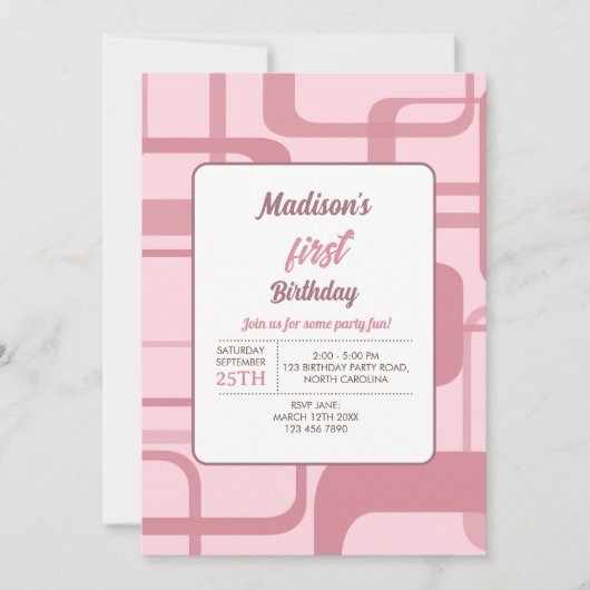 ピンクレトロ抽象芸術パターン 招待状 (正面)