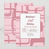ピンクレトロ抽象芸術パターン 招待状 (正面/裏面)