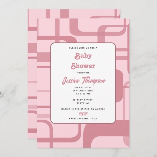 ピンクレトロ抽象芸術パターン 招待状 (正面/裏面)