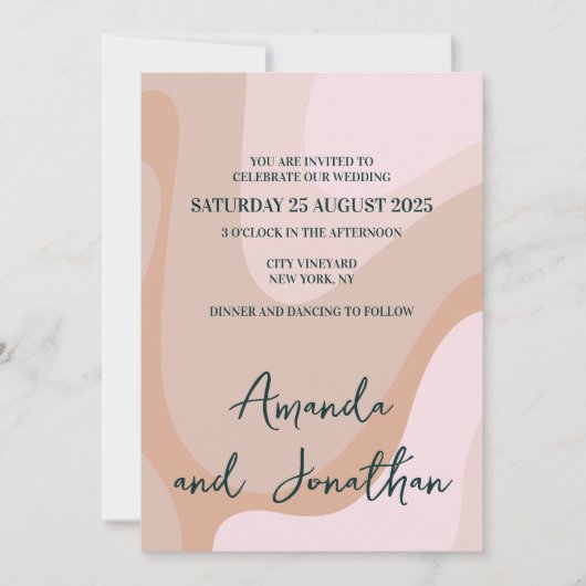 ピンクレトロ波結婚式招待状 招待状 (正面)