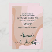 ピンクレトロ波結婚式招待状 招待状 (正面/裏面)