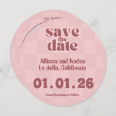 ピンクレトロ結婚ディスコ – Save the Date 招待状 (正面/裏面)