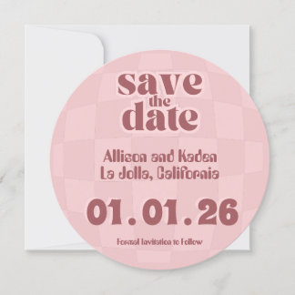 ピンクレトロ結婚ディスコ – Save the Date 招待状