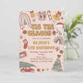ピンクレトロ虹クリスマスツリーバースデー 招待状 (スタンド正面)