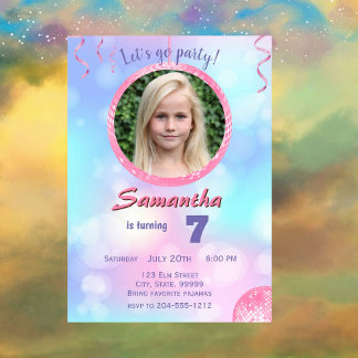 ピンクレトロ誕生日ガール招待状 招待状