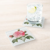 ピンクレドゥートバラフラワーズガラスコースター ガラスコースター (アングル)