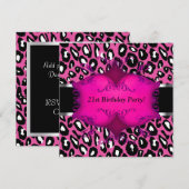 ピンクレパードの女性の21歳の誕生日パーティー 招待状 (正面/裏面)