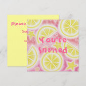 ピンクレモネードのレモン 誘い 四角 招待状 (正面/裏面)