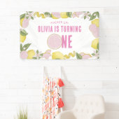 ピンクレモネードの最初の誕生日パーティバナー 横断幕 (インサイチュ)