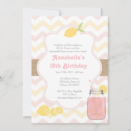 ピンクレモネードガーリー – ソフトヴィンテージ招待状 招待状 (正面)