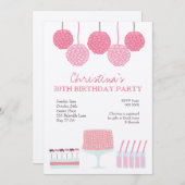 ピンクレモネードガールズパーティーラッフルケーキ招待状 招待状 (正面/裏面)