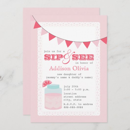 ピンクレモネードシップ&ベビーガールを見る 招待状 (正面/裏面)