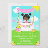 ピンクレモネードスタンド誕生日ダークスキンガール 招待状 (正面)