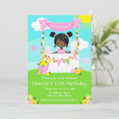 ピンクレモネードスタンド誕生日ダークスキンガール 招待状 (スタンド正面)