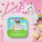 ピンクレモネードスタンド誕生日ブラウンヘアガール ペーパープレート (パーティー)