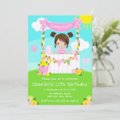 ピンクレモネードスタンド誕生日ブラウンヘアガール 招待状 (スタンド正面)