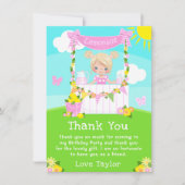 ピンクレモネードスタンド誕生日ブロンドヘアガール サンキューカード (正面)