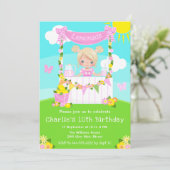 ピンクレモネードスタンド誕生日ブロンドヘアガール 招待状 (スタンド正面)