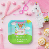 ピンクレモネードスタンド誕生日レッドヘアガール ペーパープレート (パーティー)