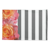 ピンクレモネードバラ&厚い白いグレーストライプ 枕カバー (裏面)