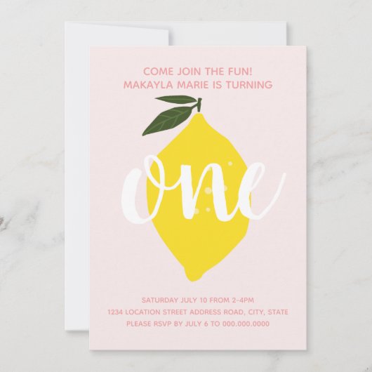 ピンクレモネードファースト誕生日招待状 招待状 (正面)