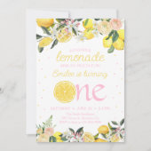 ピンクレモネードフローラファースト誕生日サンシャイン 招待状 (正面)