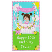 ピンクレモネードブラウンヘアガールハッピーバースデー スモールペーパーバッグ (裏面)