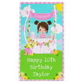 ピンクレモネードブラウンヘアガールハッピーバースデー スモールペーパーバッグ (正面)