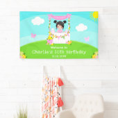 ピンクレモネードブラックヘアガール誕生日へようこそ 横断幕 (インサイチュ)