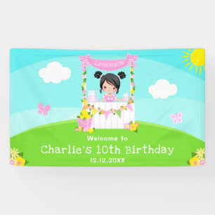 ピンクレモネードブラックヘアガール誕生日へようこそ 横断幕