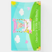 ピンクレモネードブロンドヘアガール誕生日へようこそ 横断幕 (縦)