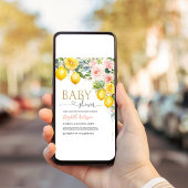 ピンクレモネードレモンシトラスフローラベビーシャワー 招待状