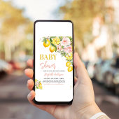 ピンクレモネードレモンシトラスフローラベビーシャワー 招待状