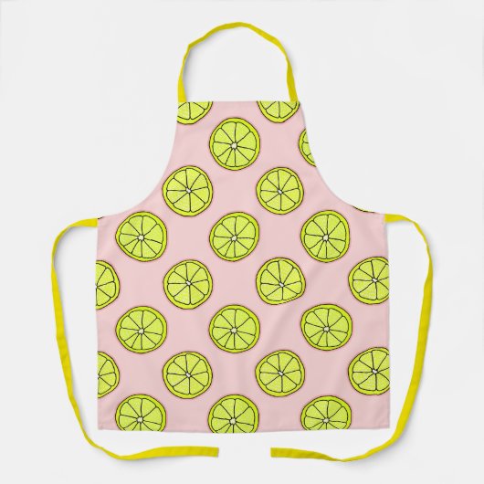 ピンクレモネードレモンスライスパターン赤面 エプロン (正面)