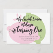 ピンクレモネードレモンライムフルーツファースト誕生日 招待状 (正面)