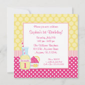 ピンクレモネード水玉模様1stバースデーフォト 招待状 (裏面)