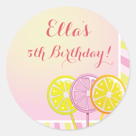 ピンクレモネード誕生日ステッカー ラウンドシール (正面)