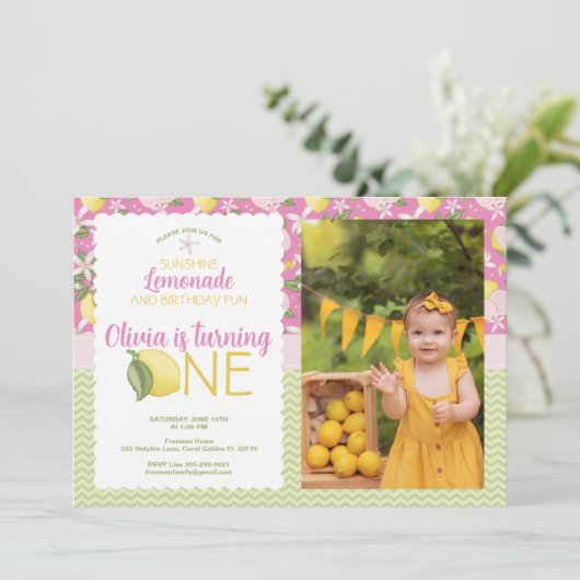 ピンクレモネード1stバースデーフォト招待状 招待状 (スタンド正面)
