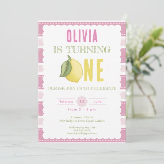 ピンクレモネード1st誕生日パーティの招待状 招待状 (スタンド正面)