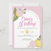ピンクレモネード1st誕生日パーティー招待状 招待状 (正面)
