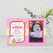 ピンクレモネード ファースト 1歳 誕生日パーティー 写真 招待状 (スタンド正面)